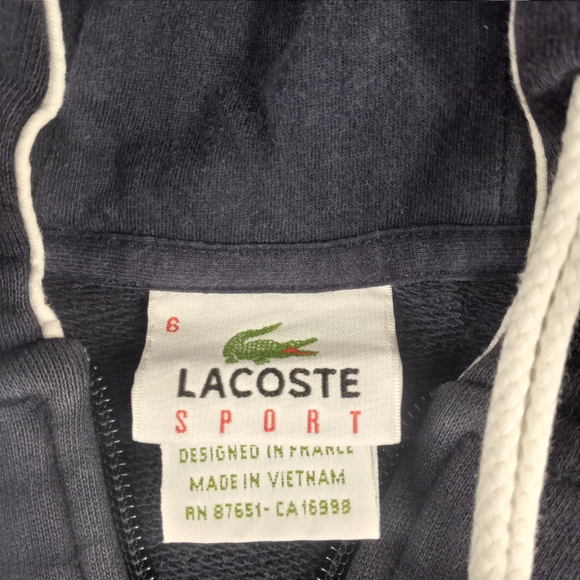 Lacoste Navy Zip-Up Hoodie with White Trim Size Large - Picture 5 of 16